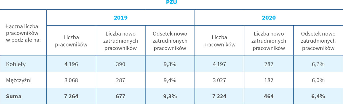 Łączna liczba nowo zatrudnionych pracowników (w przeliczeniu na etaty) w podziale na wiek